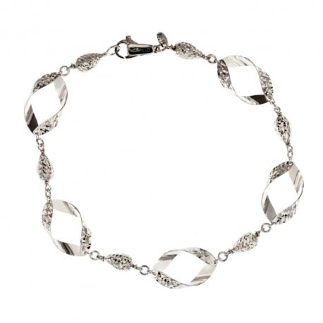 18 kt 750/1000 witgouden armband met druppels en gehamerde ovalen voor dames