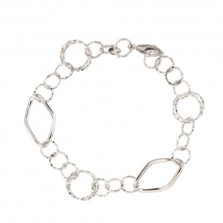 White gold 18k 750/1000 with hammered circles and shiny ovals woman bracelet