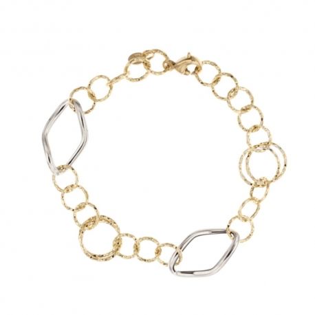 Bratara din aur alb si galben de 18 kt 750/1000 cu ovale si cercuri ciocanate pentru femei