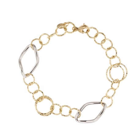 White and yellow gold 18k 750/1000 with hammered circles and shiny ovals woman bracelet