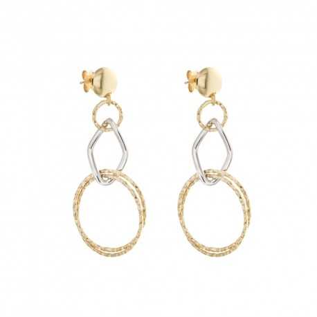 Dingle øreringe i 18 Kt 750/1000 hvid og gul guld med hamret hul kæde til kvinder