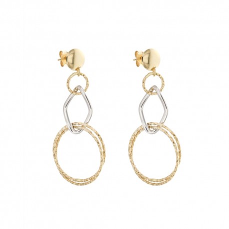 White and yellow gold 18k 750/1000 with hammered circles link chain woman earrings