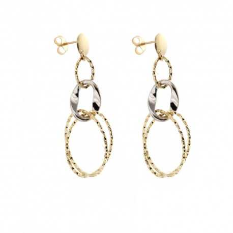 Polierte und gehämmerte hohle Kettenanhänger-Ohrringe aus 18 Karat 750/1000 Weiß- und Gelbgold für Damen