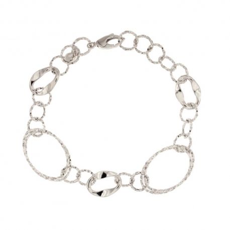 Pulsera en oro blanco de 18 kt 750/1000 con óvalos y círculos martillados para mujer