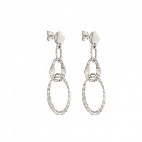 White gold 18k 750/1000 with hammered circles link chain woman earrings