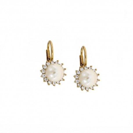 Yellow gold 18k 750/1000 with pearls and white cubic zirconia earrings