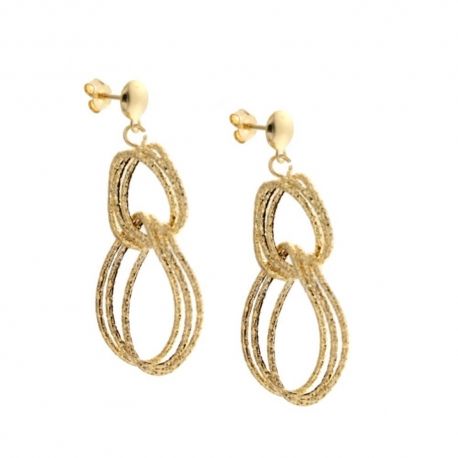Yellow gold 18k 750/1000 with hammered circles link chain woman earrings