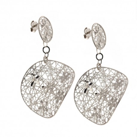 White gold 18k 750/1000 with shiny flowers round shaped woman earrings