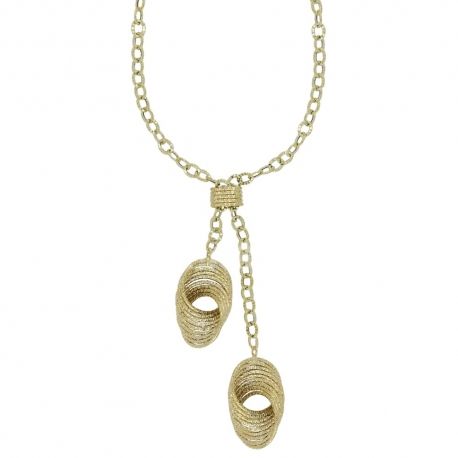 18 kt 750/1000 geelgouden halsketting met holle ketting en gehamerde afwerking voor dames
