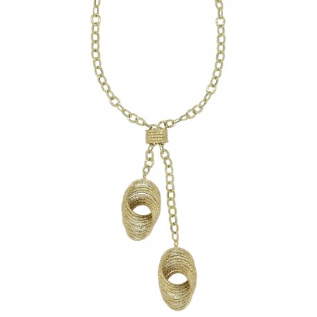 18 kt 750/1000 gult guld ihålig kedja halsband med hamrad finish för kvinnor