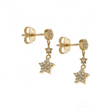Gold 18k 750/1000 with white cubic zirconia stars woman earrings