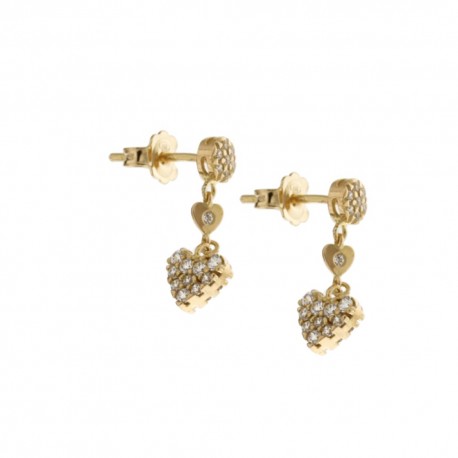 Orecchini in oro 18 Kt 750/1000 pendenti con cuori di zirconi bianchi