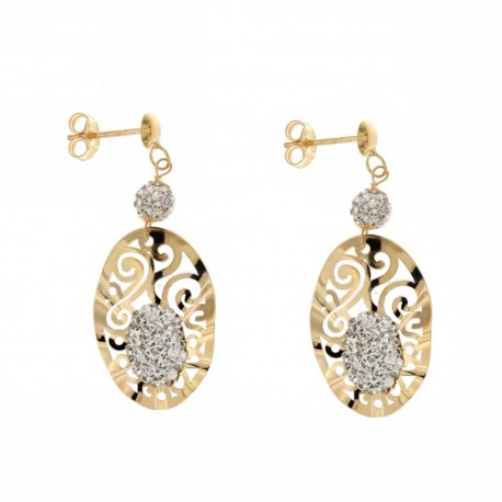 Yellow gold 18k 750/1000 with white cubic zirconia spheres dangling earrings