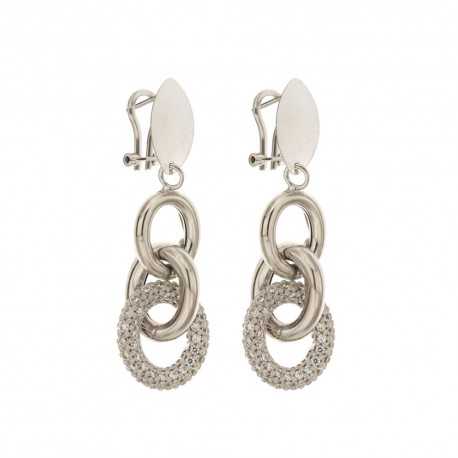 Boucles d'oreilles pendantes chaîne creuse en or blanc 18 Kt 750/1000 avec maille zircon pour femme