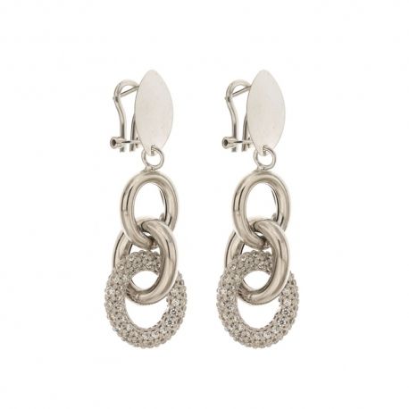 Brincos com pingente de corrente oca em ouro branco 18 Kt 750/1000 com malha de zircão para mulheres