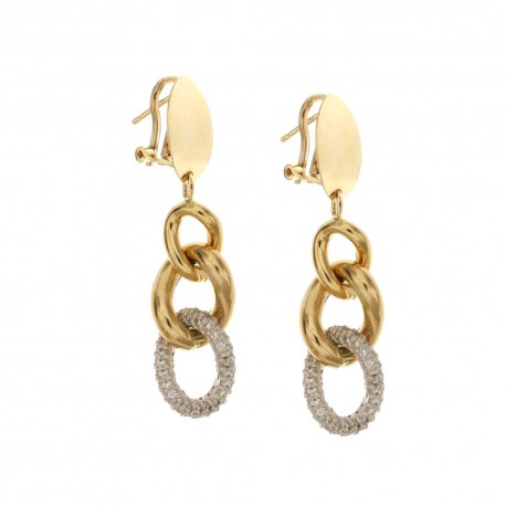 Dingle øreringe i 18 Kt 750/1000 hvid og gul guld med hul kæde og zirkon mesh til kvinder