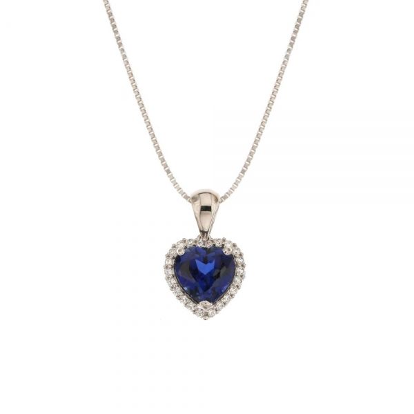 White gold 18k 750 1000 with blue stone and white cubic zirconia woman necklace