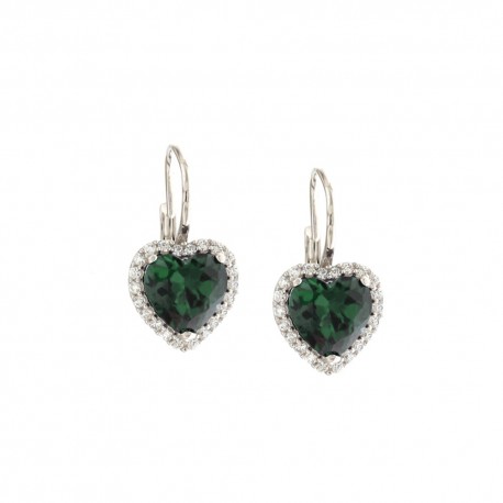 White gold 18k 750/1000 with green stone and white cubic zirconia earrings