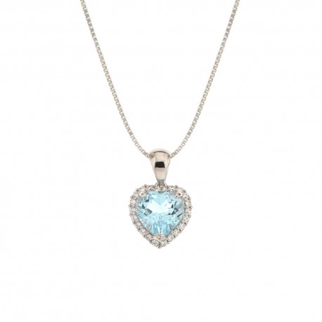 White gold 18k 750/1000 with light blue stone and white cubic zirconia woman necklace