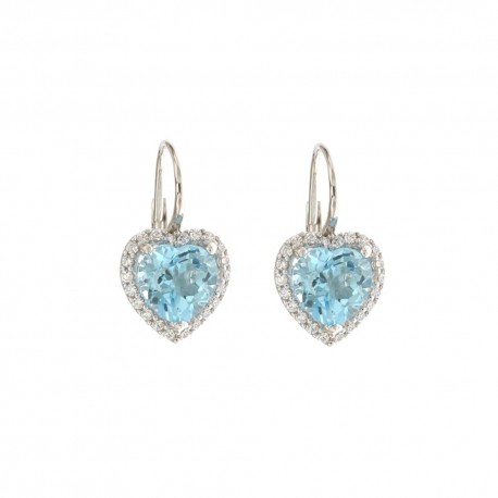 White gold 18k 750/1000 with light blue stone and white cubic zirconia earrings