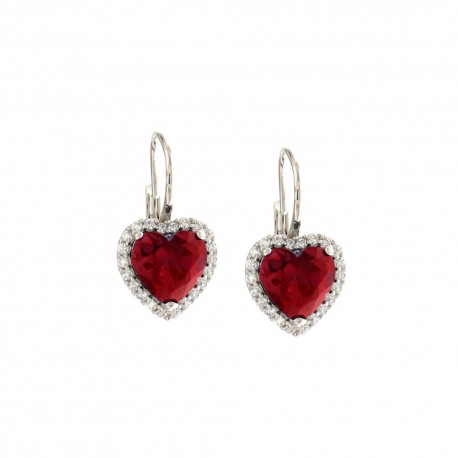 White gold 18k 750/1000 with red stone and white cubic zirconia earrings