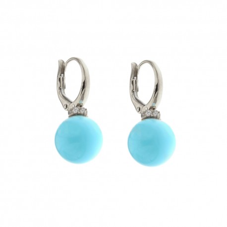 Gold 18k 750/1000 with turquoise stone and white cubic zirconia woman earrings