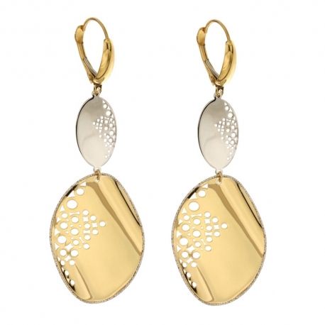 Boucles d'oreilles pendantes percées de forme ovale pour femme 18 Kt 750/1000