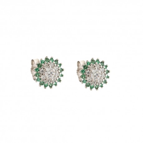 White gold 18k 750/1000 with white cubic zirconia and green stones earrings