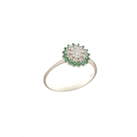 Prsten z bílého zlata 18K 750/1000 se zelenými a bílými zirkony uprostřed