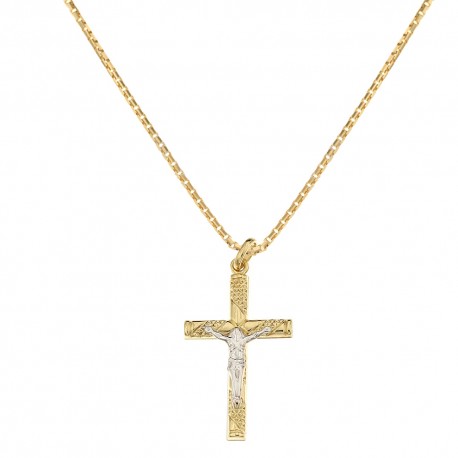 Collier en or jaune et blanc 18 Kt 750/1000 avec crucifix