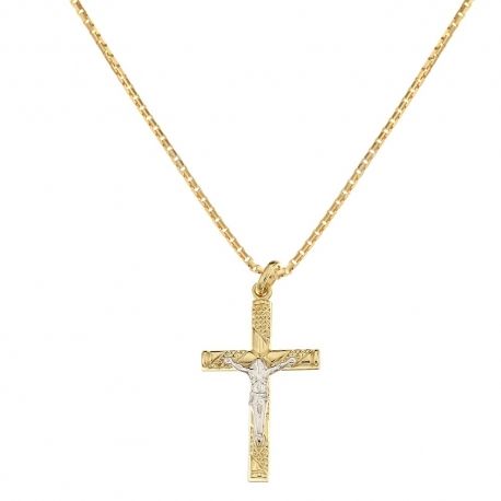 Collier en or jaune et blanc 18 Kt 750/1000 avec crucifix