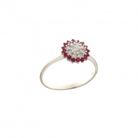 White gold 18k 750/1000 with red and white cubic zirconia ring