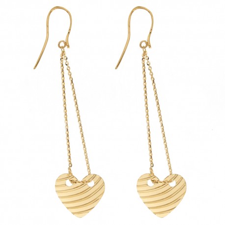 Yellow gold 18k 750/1000 with hearts shiny woman dangling earrings