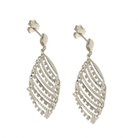 Gold 18k 750/1000 leaves shaped shiny and hammered woman dangling earrings