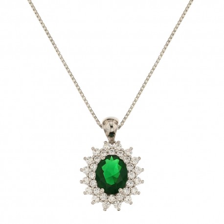 White gold 18k 750/1000 green and white stones woman necklace