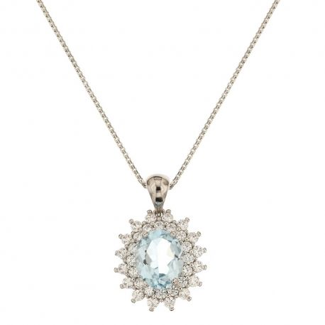 Collana in oro bianco 18 Kt 750/1000 con pietra azzurra e bianche