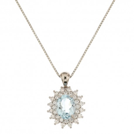 White gold 18k 750/1000 with light blue and white stones necklace