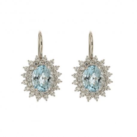 18K 750/1000 witgouden oorbellen met blauwe en witte stenen