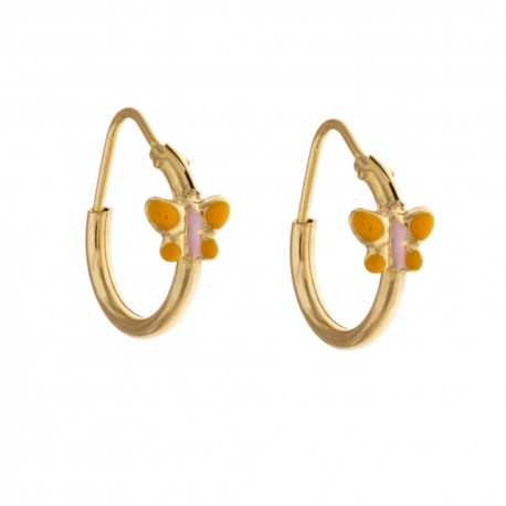 Yellow gold 18k 750/1000 with polished butterflies circle shaped earrings