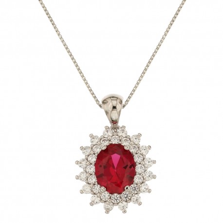 White gold 18k 750/1000 red and white stones woman necklace