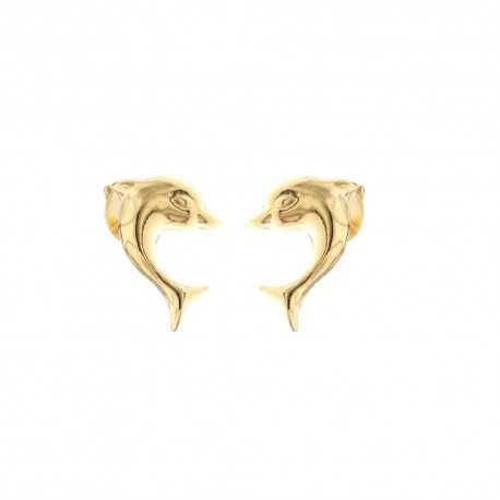 Gold 18k 750/1000 dolphin shaped shiny girl earrings