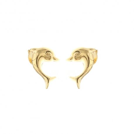 Gold 18k 750/1000 dolphin shaped shiny girl earrings