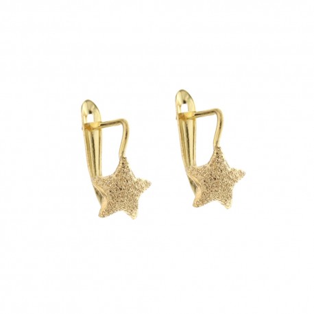 Gold 18k 750/1000 star shaped shiny and diamond-cut girl dangling earrings