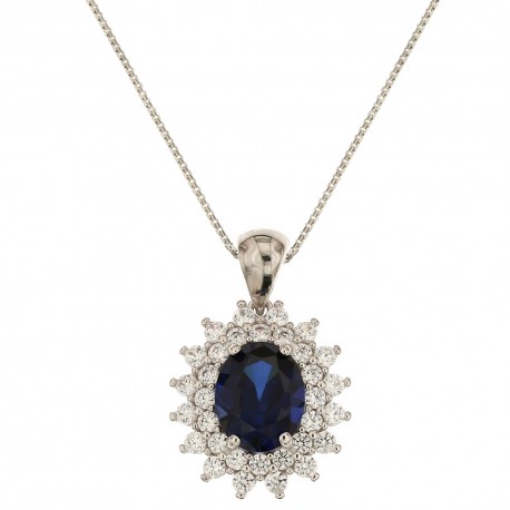White gold 18k 750/1000 blue and white stones woman necklace