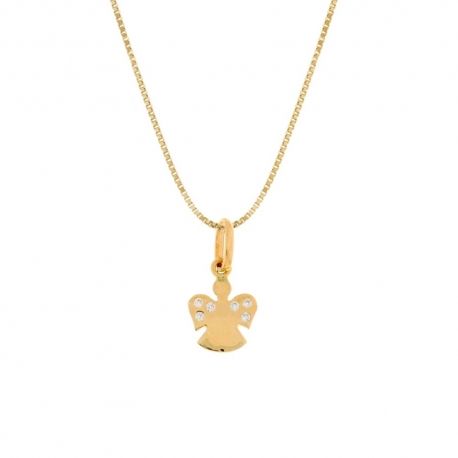 Collier en or jaune 18 Kt 750/1000 avec pendentif ange et zircons blancs pour femme