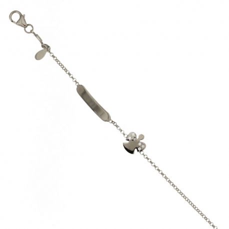 18kt náramek z bílého zlata 750/1000 s destičkou a andělem se zirkony pro ženy