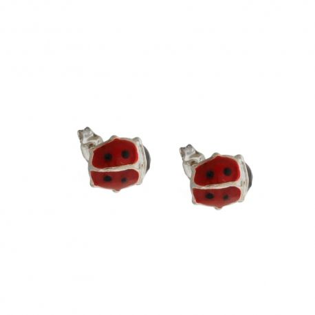 Boucles d'oreilles en or 18 Kt 750/1000 avec coccinelle émaillée pour femme