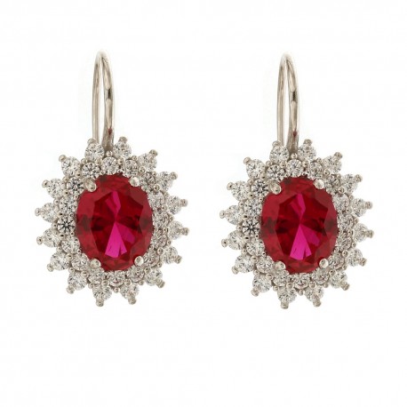 White gold 18k 750/1000 with red and white stones earrings