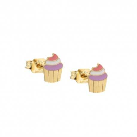 18 Kt 750/1000 geelgouden oorbellen met geëmailleerde cupcake voor dames