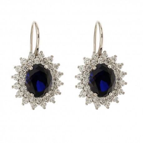White gold 18k 750/1000 with blue and white stones earrings